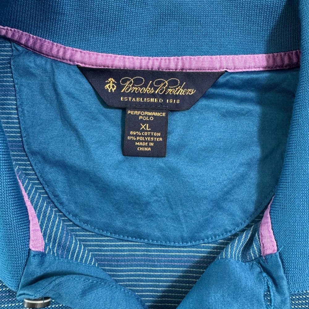 Brooks Brothers Men's Performance Polo Shirt Blue Striped Short Sleeve XL Preppy - Picture 2 of 9